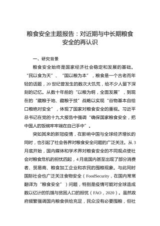 粮食安全主题报告：对近期与中长期粮食安全的再认识