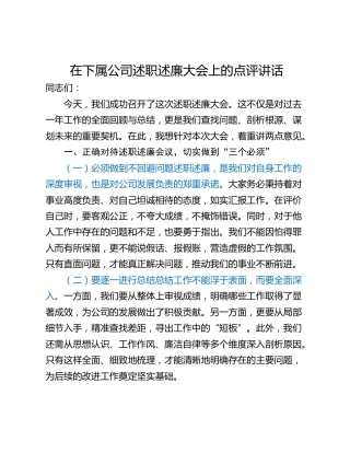 在下属公司述职述廉大会上的点评讲话