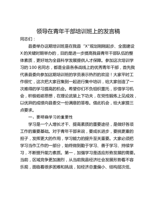 领导在青年干部培训班上的发言稿_1