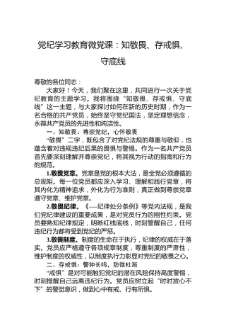 纪律教育培训微党课：知敬畏、存戒惧、守底线