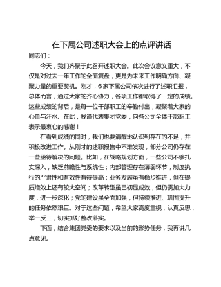 在下属公司述职大会上的点评讲话