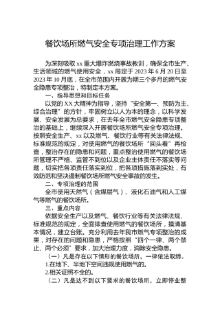 餐饮场所燃气安全专项治理工作方案