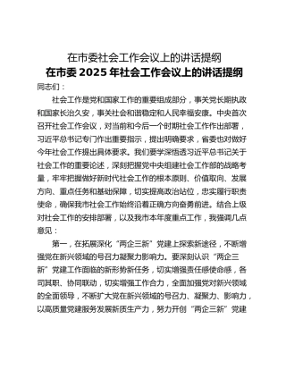在市委社会工作会议上的讲话提纲