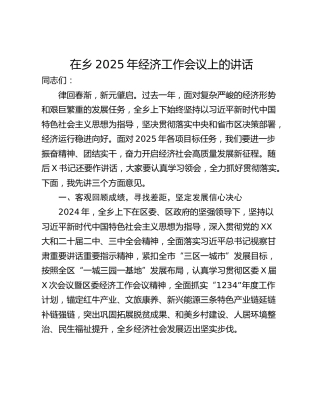 在乡2025年经济工作会议上的讲话