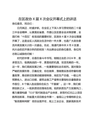 在区政协X届X次会议开幕式上的讲话