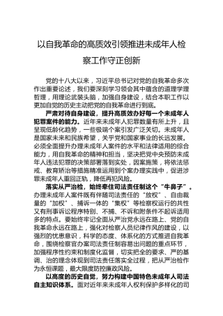 以自我革命的高质效引领推进未成年人检察工作守正创新