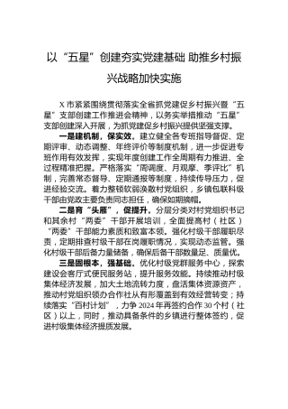 以“五星”创建夯实党建基础助推乡村振兴战略加快实施