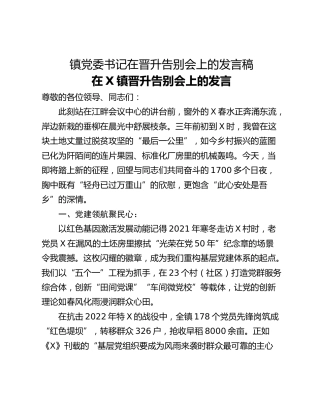 镇党委书记在晋升告别会上的发言稿