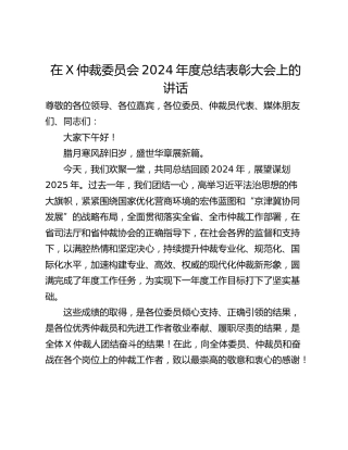 在X仲裁委员会2024年度总结表彰大会上的讲话
