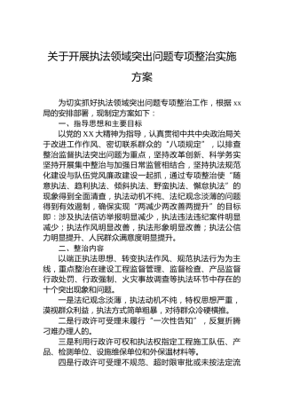 关于开展执法领域突出问题专项整治实施方案