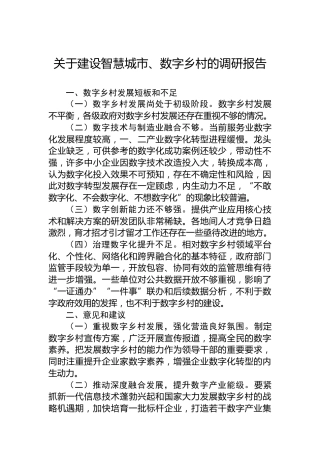 关于建设智慧城市、数字乡村的调研报告