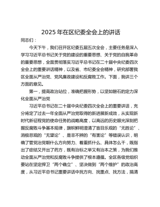 2025年在区纪委全会上的讲话