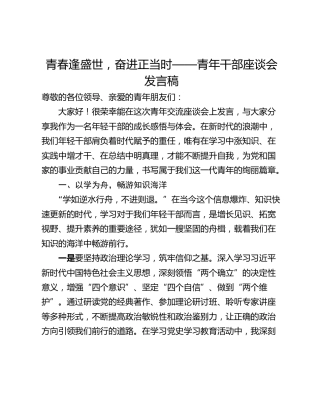 青春逢盛世，奋进正当时——青年干部座谈会发言稿