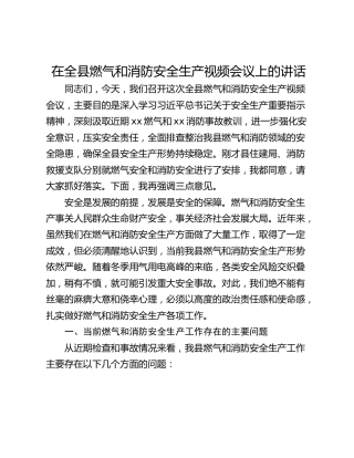 在全县燃气和消防安全生产视频会议上的讲话