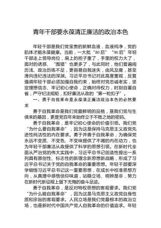青年干部要永葆清正廉洁的政治本色