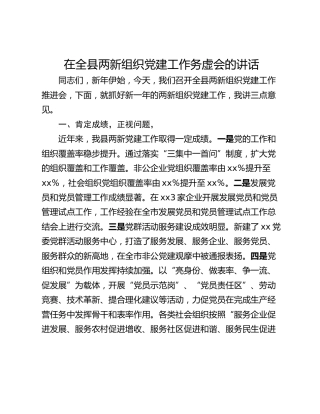 在全县两新组织党建工作务虚会的讲话
