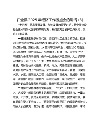 在全县2025年经济工作务虚会的讲话 (3)