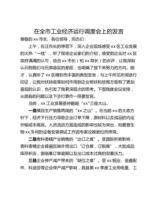 在全市工业经济运行调度会上的发言_1