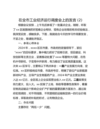在全市工业经济运行调度会上的发言 (2)