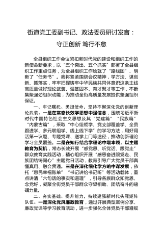 街道党工委副书记、政法委员研讨发言：守正创新笃行不怠