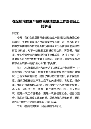 在全镇粮食生产暨撂荒耕地整治工作部署会上的讲话