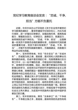 专题活动座谈会发言：“忠诚、干净、担当”方能不负重托