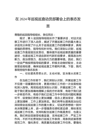 在2024年巡视巡查动员部署会上的表态发言