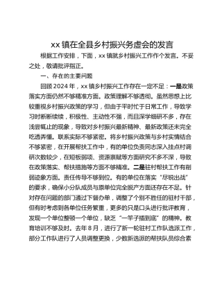 xx镇在全县乡村振兴务虚会的发言