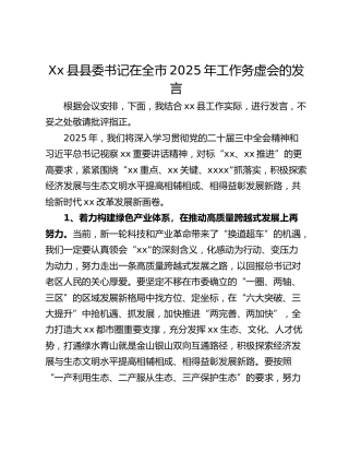 Xx县县委书记在全市2025年工作务虚会的发言