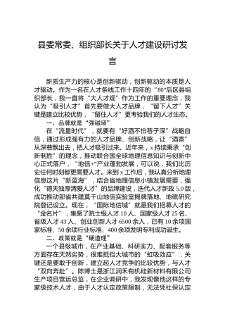 县委常委、组织部长关于人才建设研讨发言