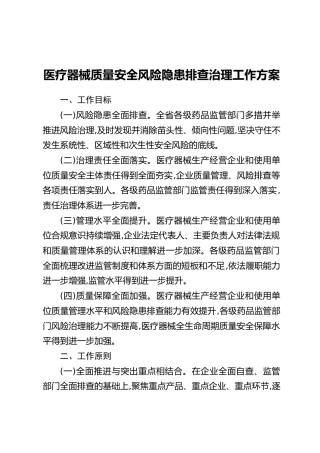 医疗器械质量安全风险隐患排查治理工作方案