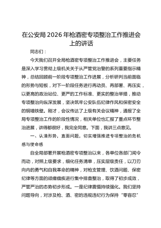 在公安局2026年枪酒密专项整治工作推进会上的讲话