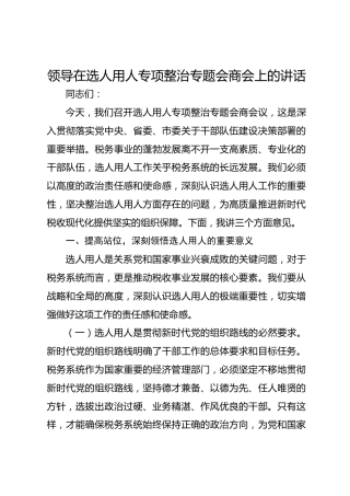 领导在选人用人专项整治专题会商会上的讲话