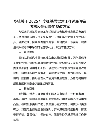 乡镇关于2025年度抓基层党建工作述职评议考核反馈问题的整改方案