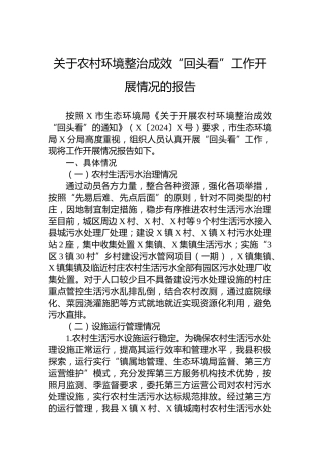 关于农村环境整治成效“回头看”工作开展情况的报告