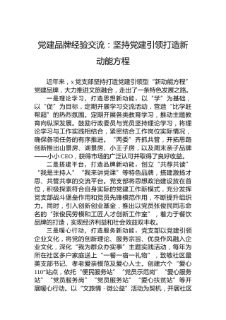 党建品牌经验交流：坚持党建引领打造新动能方程