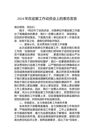 2024年在巡察工作动员会上的表态发言
