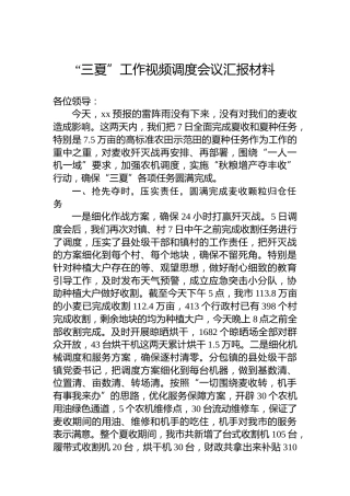 “三夏”工作视频调度会议汇报材料