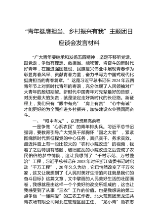 “青年挺膺担当、乡村振兴有我”主题团日座谈会发言材料