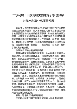 市水利局：以模范机关创建为引擎驱动新时代水利事业高质量发展
