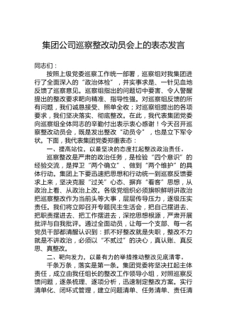 集团公司巡察整改动员会上的表态发言