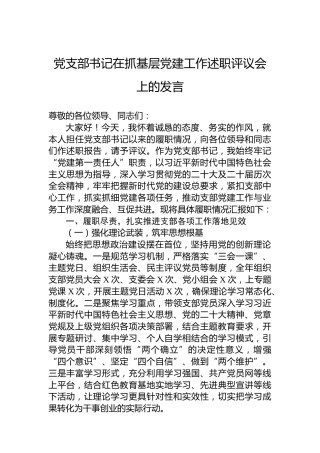 党支部书记在抓基层党建工作述职评议会上的发言
