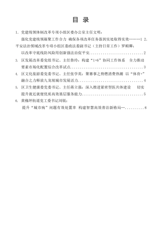 经验交流系列第1522期（6篇）九龙坡区进一步全面深化改革推进大会发言材料汇编
