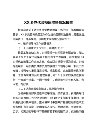 XX乡党代会换届准备情况报告