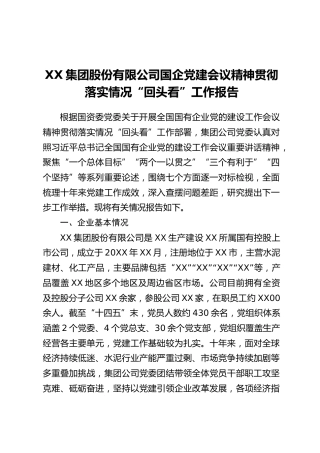 XX集团股份有限公司国企党建会议精神贯彻落实情况“回头看”工作报告