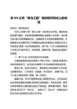 在XX公司“青马工程”培训班开班式上的讲话