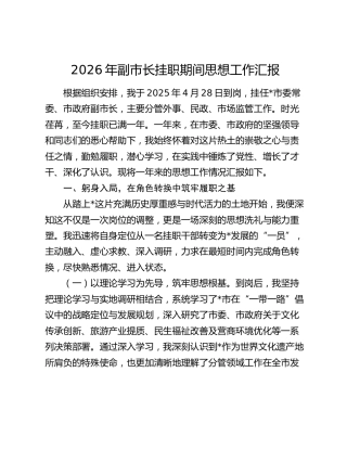2026年副市长挂职期间思想工作汇报
