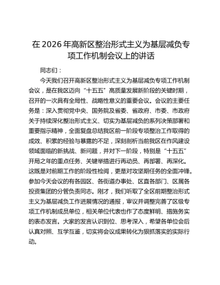 在2026年高新区整治形式主义为基层减负专项工作机制会议上的讲话