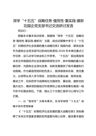 深学“十五五”战略任务·强党性·重实践·建新功国企党支部书记交流研讨发言
