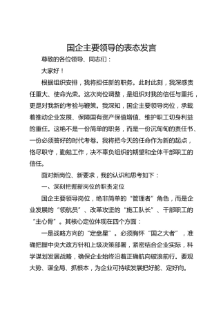 国企主要领导的表态发言